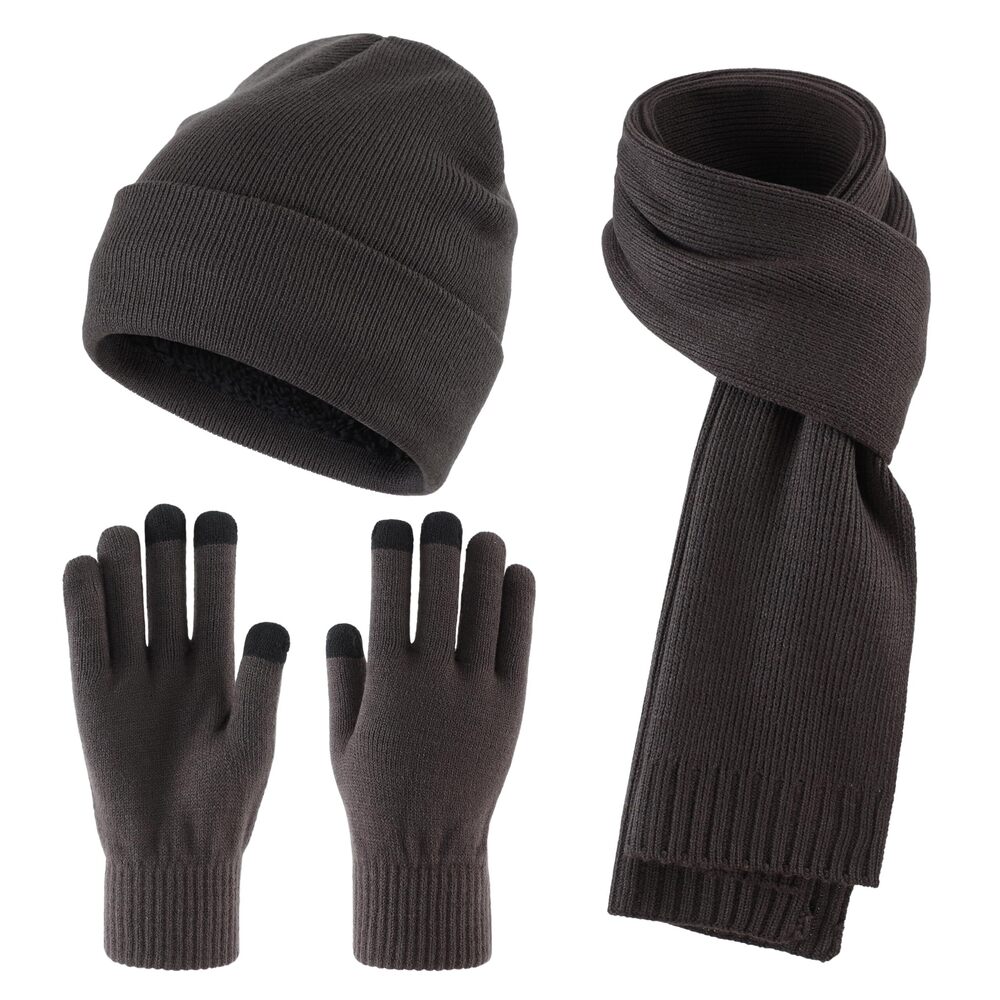 5081 Knit Beanie Hat Scarf Gloves Cold Weather Set Long Neck Scarf